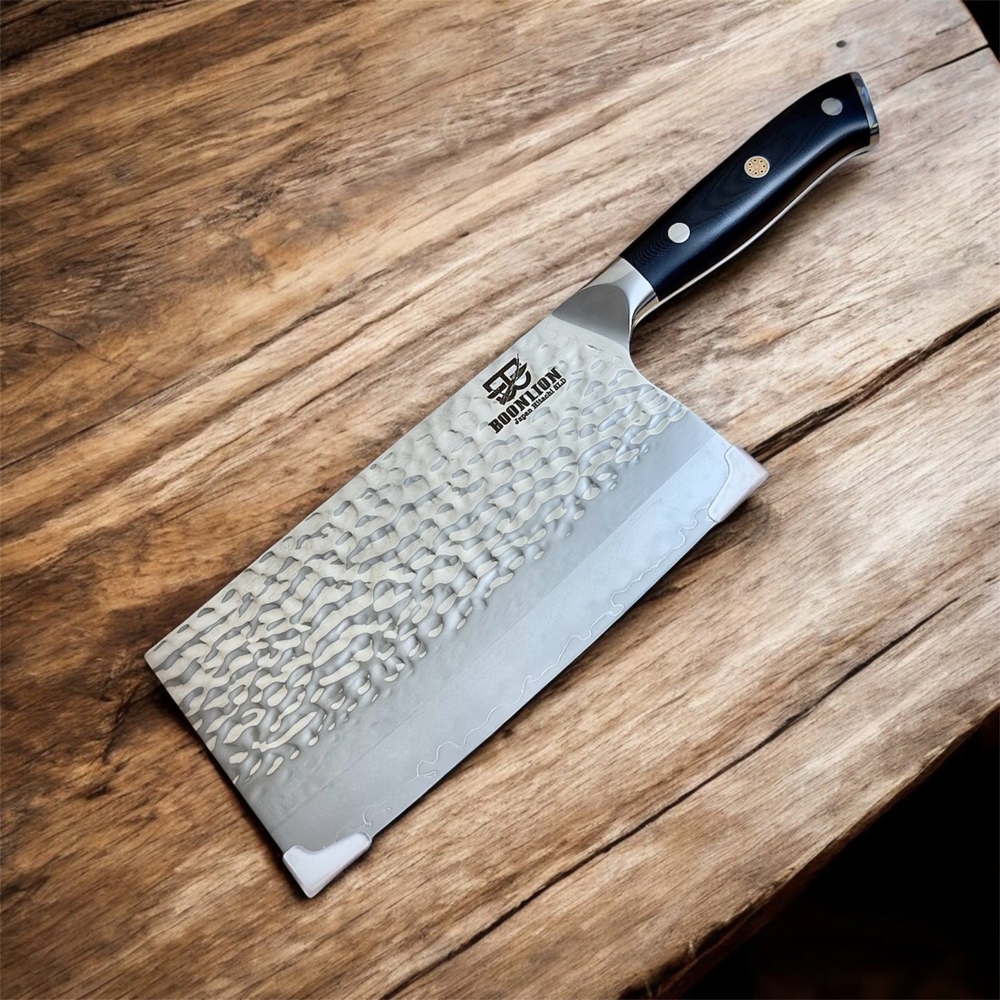 7.4" Japanese Hitachi SLD Steel (JIS SKD11) Cleaver Knives with G10 Black glass fiber handle.