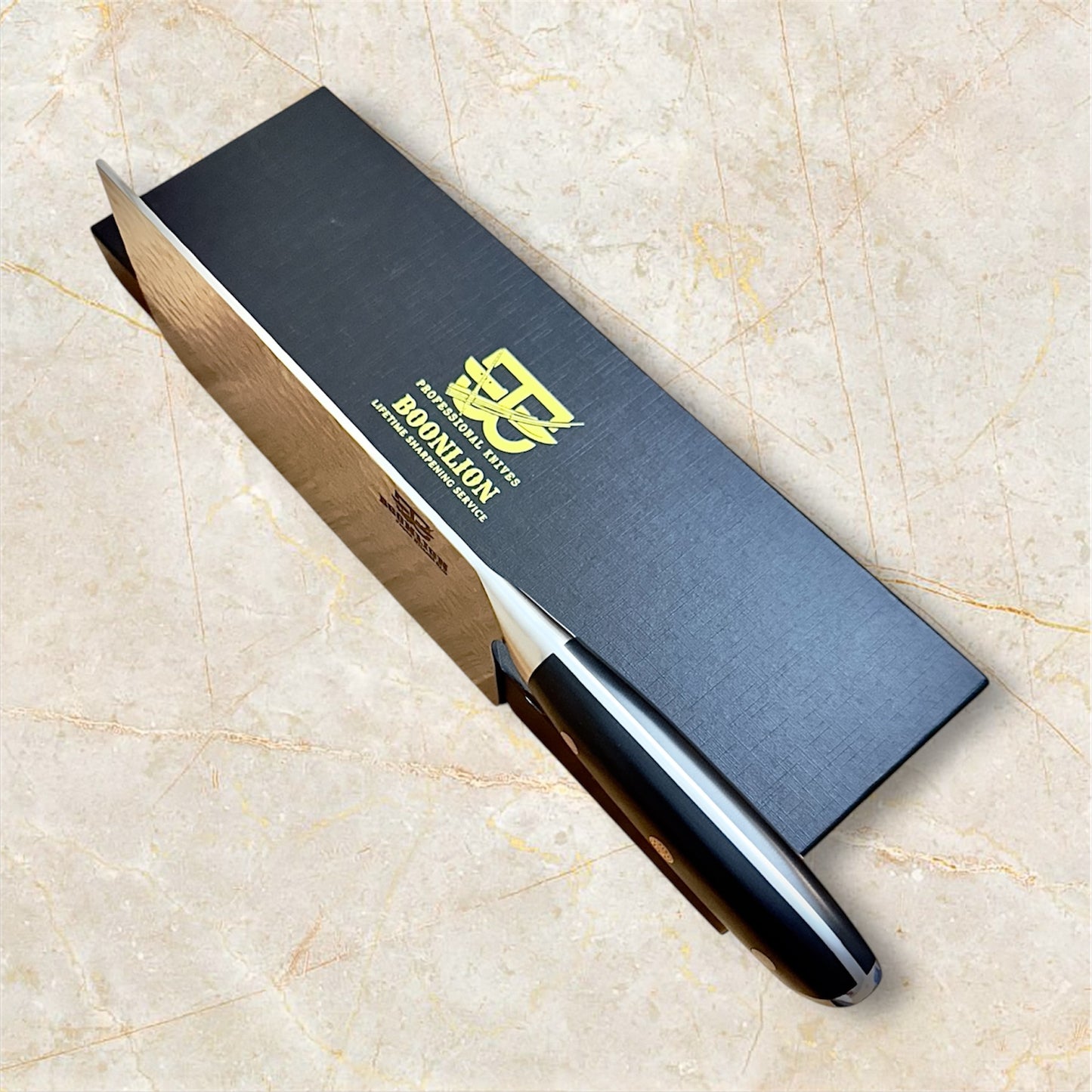 7.4" Japanese Hitachi SLD Steel (JIS SKD11) Cleaver Knives with G10 Black glass fiber handle.