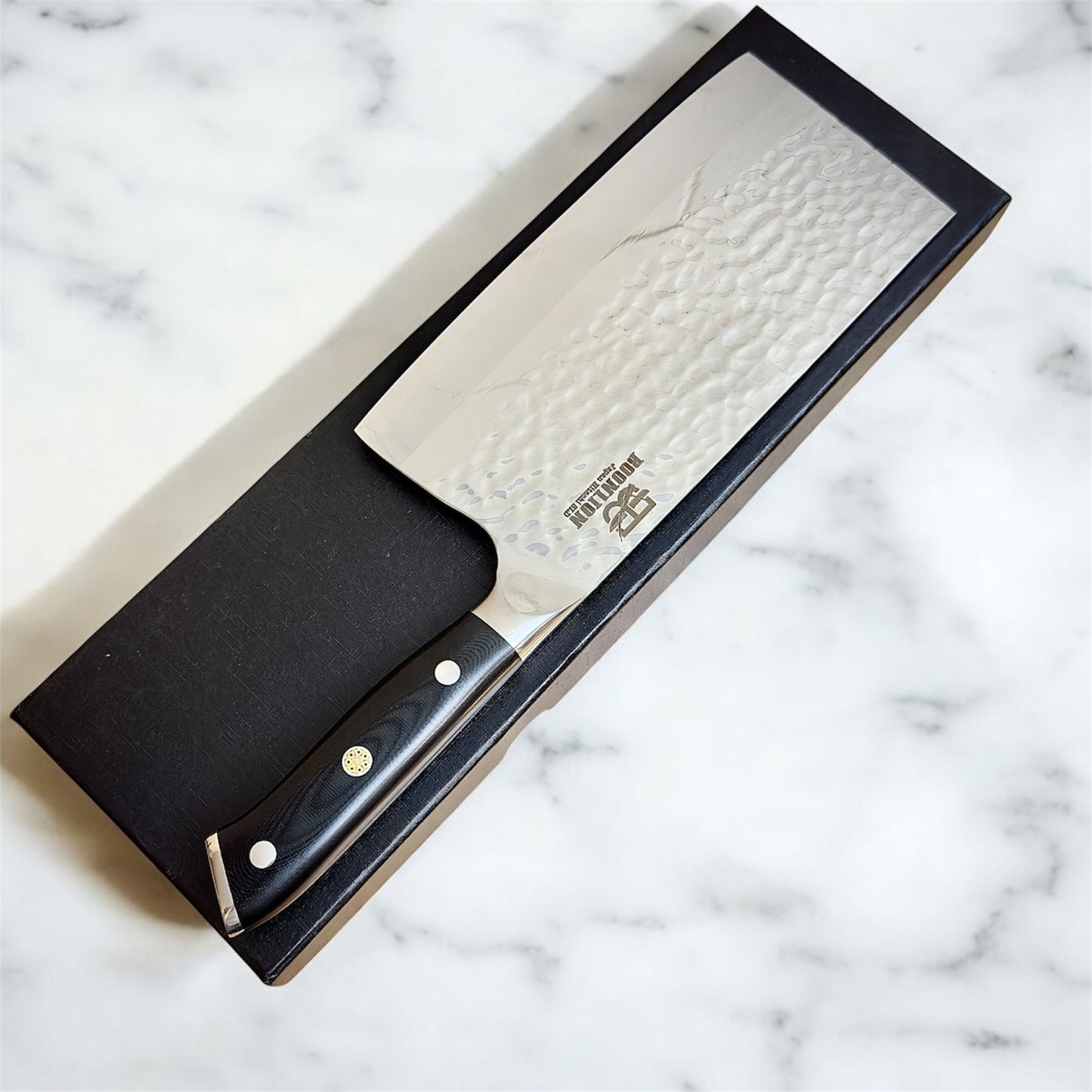 7.4" Japanese Hitachi SLD Steel (JIS SKD11) Cleaver Knives with G10 Black glass fiber handle.