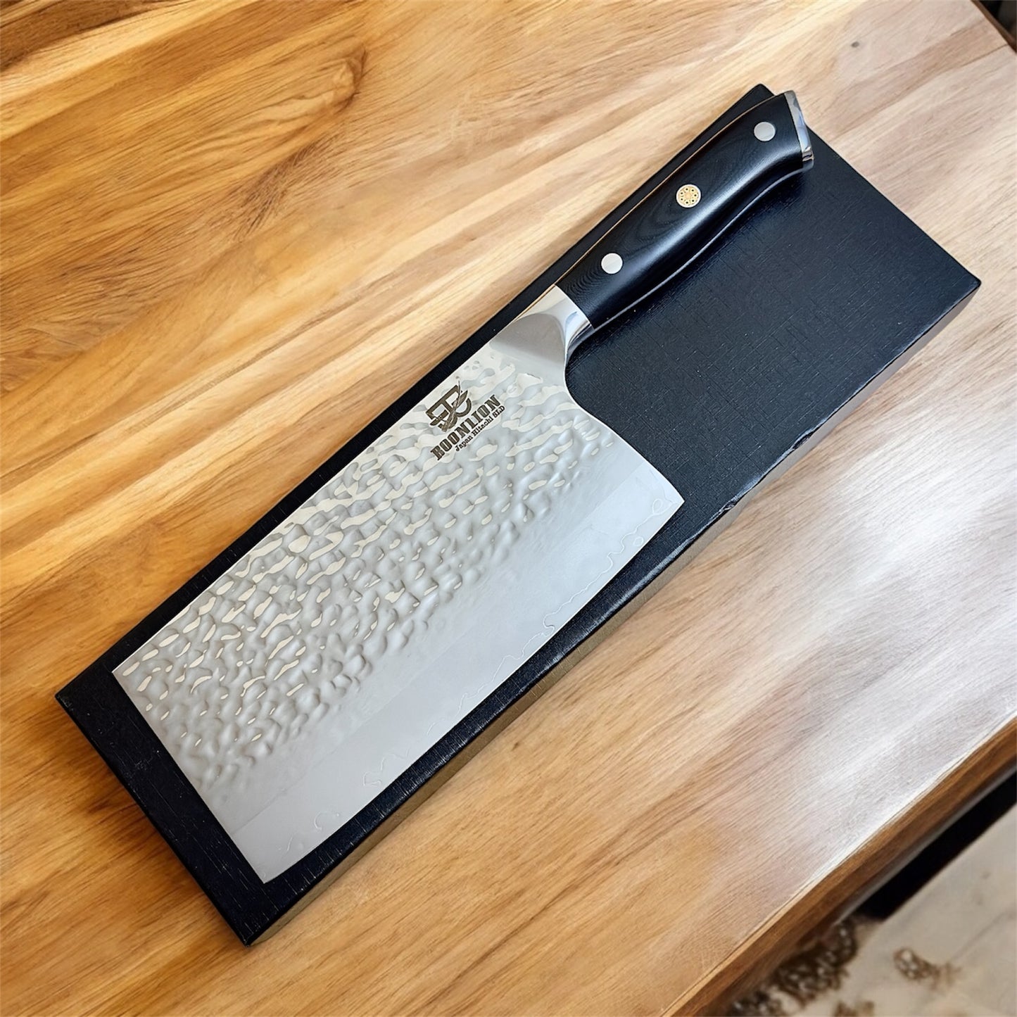 7.4" Japanese Hitachi SLD Steel (JIS SKD11) Cleaver Knives with G10 Black glass fiber handle.