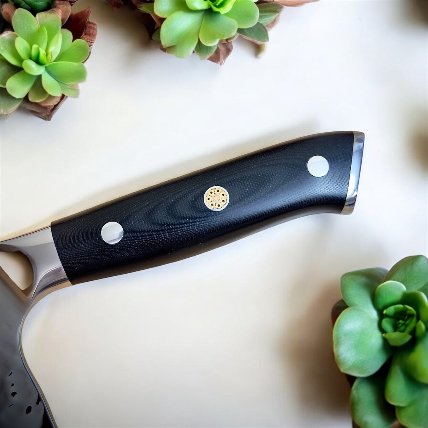 7.4" Japanese Hitachi SLD Steel (JIS SKD11) Cleaver Knives with G10 Black glass fiber handle.