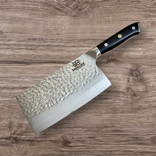 7.4" Japanese Hitachi SLD Steel (JIS SKD11) Cleaver Knives with G10 Black glass fiber handle.